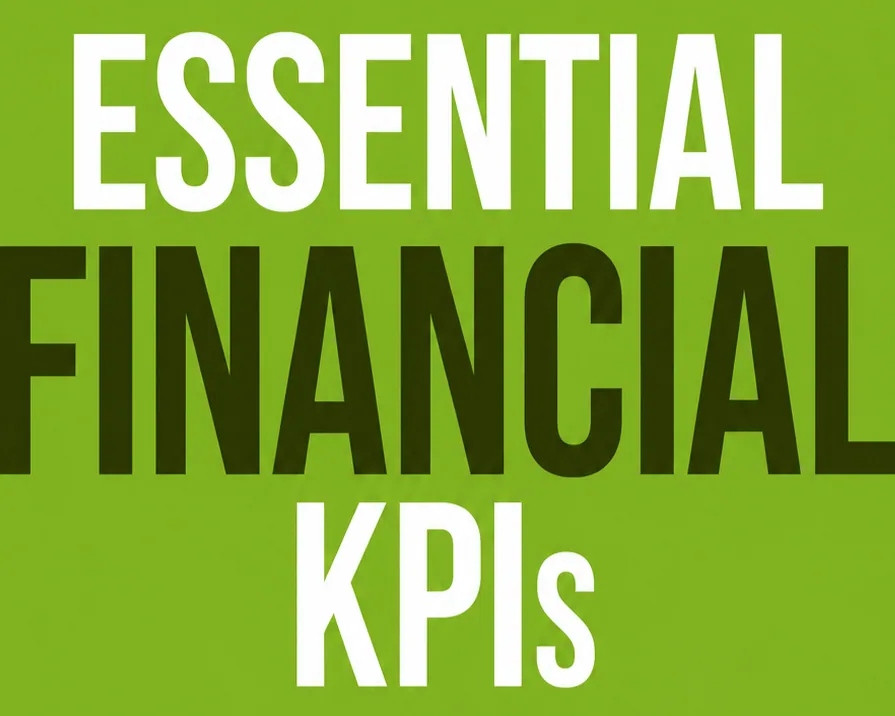 “Essential Financial KPIs” in large letters on a green background